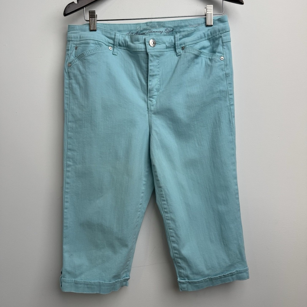 Gloria Vanderbilt Pants 10 Teal Light 3/4 Straight‎ Twill Stretch Pockets Womens